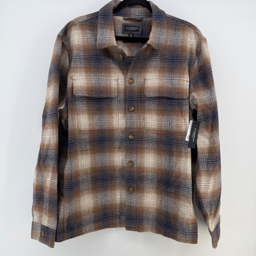 Liverpool Los Angeles Plaid Shacket Jacket Women's M NWT Chestnut Ivory Navy